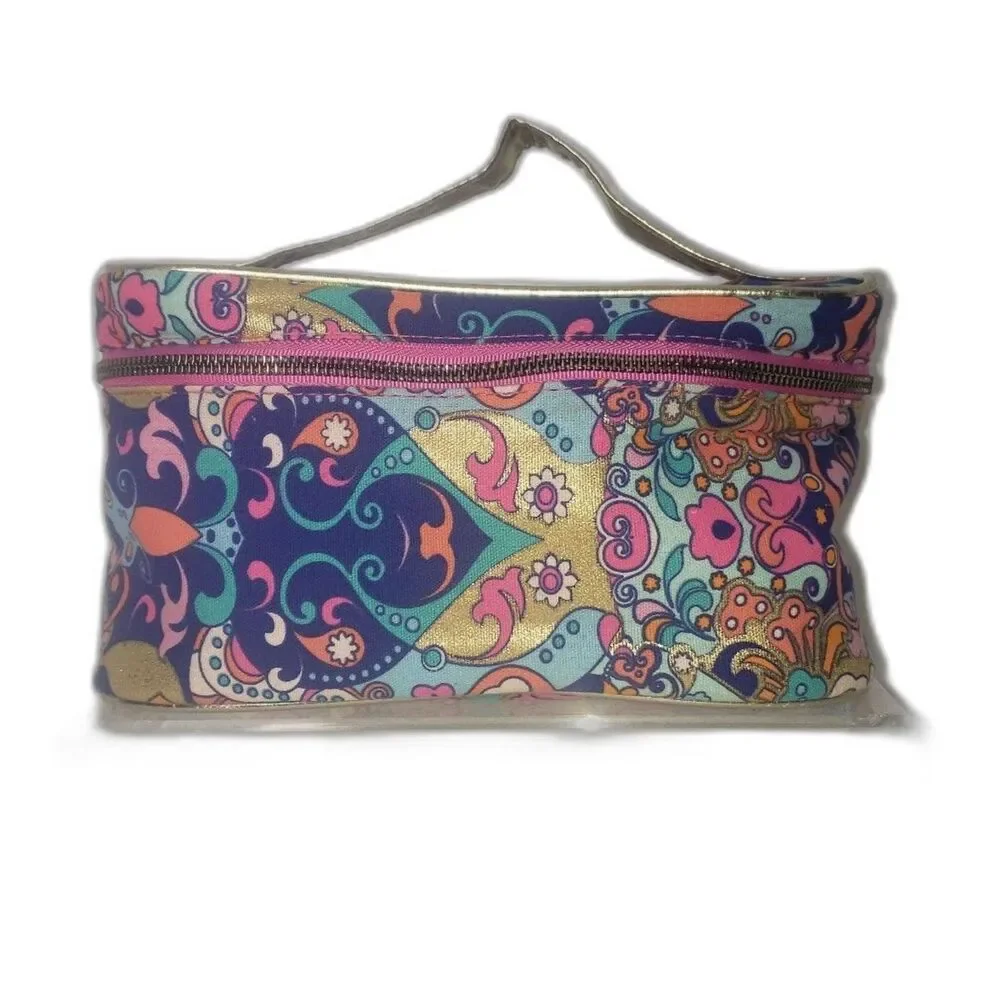 Colorful Paisley and Gold Make Up Travel Bag